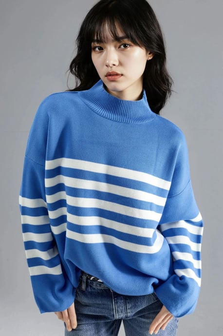 Oversized Striped Turtleneck Sweater - Image 1