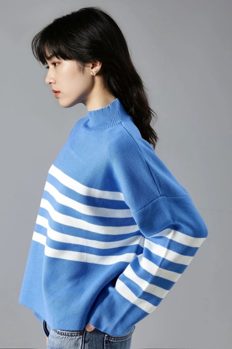 Oversized Striped Turtleneck Sweater - Image 2