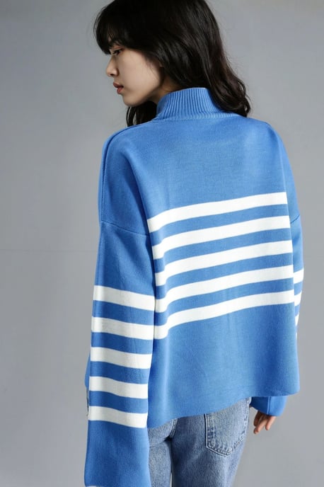 Oversized Striped Turtleneck Sweater - Image 3