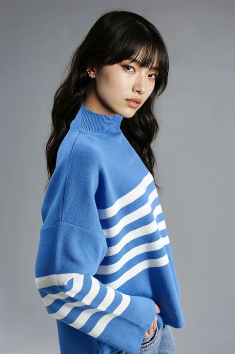 Oversized Striped Turtleneck Sweater - Image 4