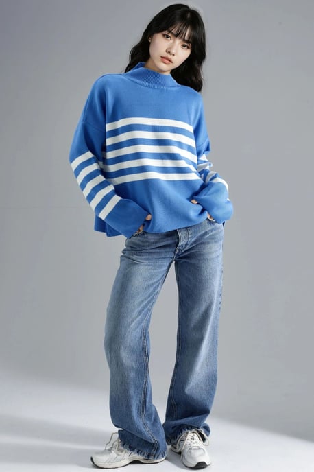 Oversized Striped Turtleneck Sweater - Image 5