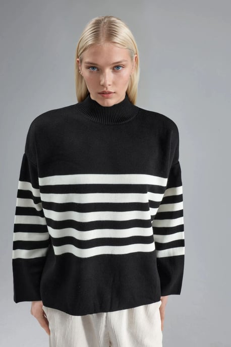 Oversized Striped Turtleneck Sweater - Image 1