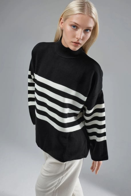 Oversized Striped Turtleneck Sweater - Image 2
