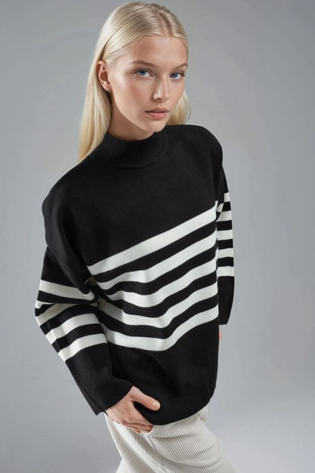 Oversized Striped Turtleneck Sweater - Image 4