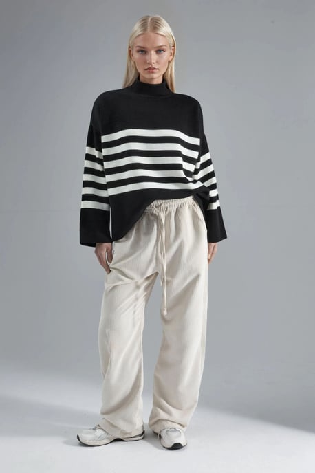 Oversized Striped Turtleneck Sweater - Image 5
