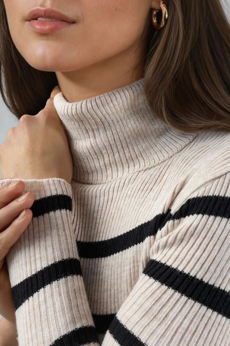 Getailleerde Gestreepte Ribbels Turtleneck Trui - Image 6