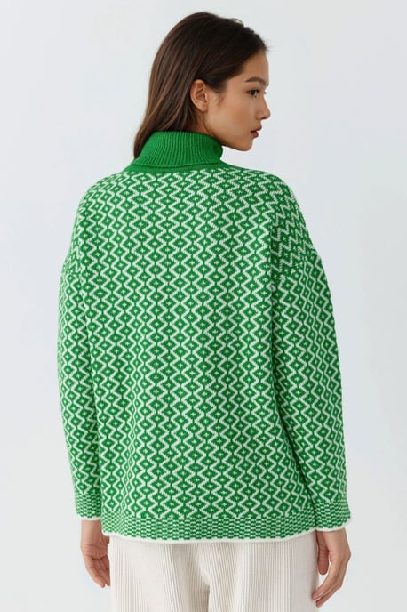 Lång polokrage stickad tröja med geometriskt mönster - Image 3