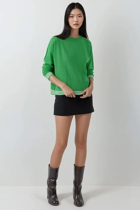 Crew Neck Sweater with Hair Braid Pattern - Image 3