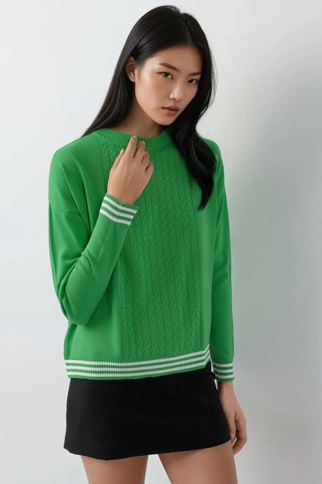 Crew Neck Sweater with Hair Braid Pattern - Image 4
