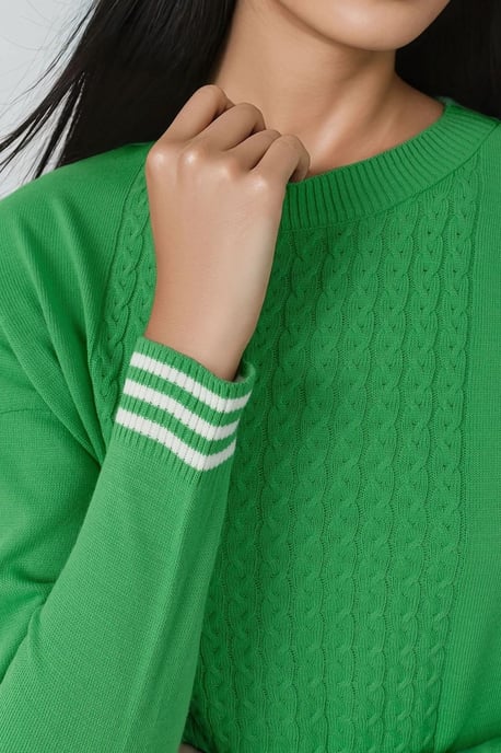 Crew Neck Sweater with Hair Braid Pattern - Image 5