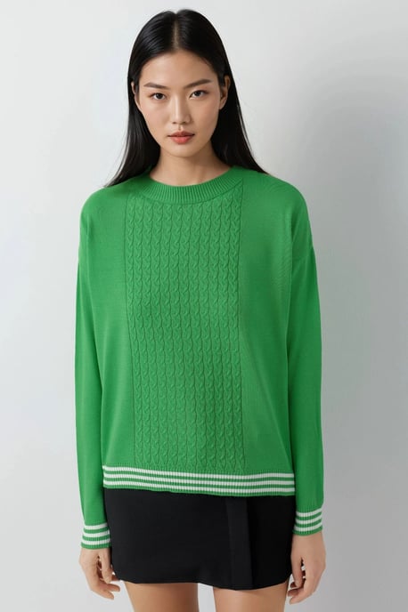 Crew Neck Sweater with Hair Braid Pattern - Image 6