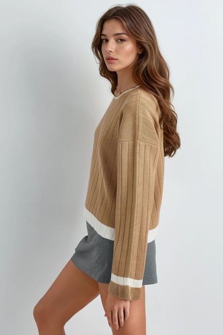 Striped Knit Sweater with Crew Neck - Image 2