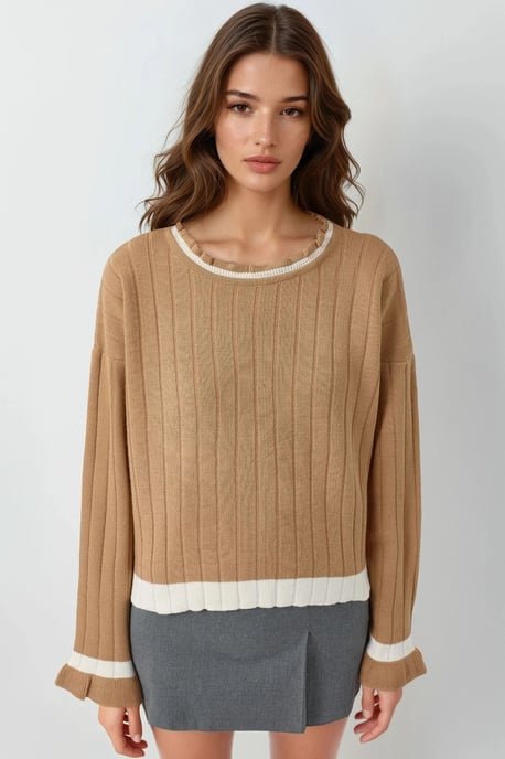 Striped Knit Sweater with Crew Neck - Image 6