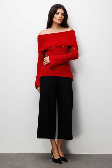 Off-shoulder Gerepte Trui met Uitsnijdingen - Image 2