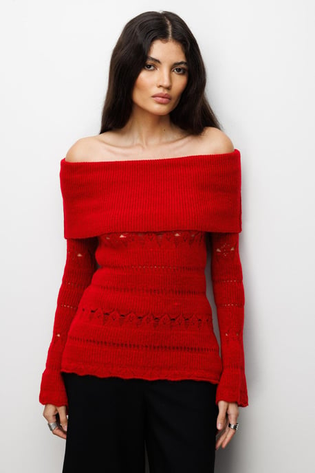 Off-shoulder Gerepte Trui met Uitsnijdingen - Image 3