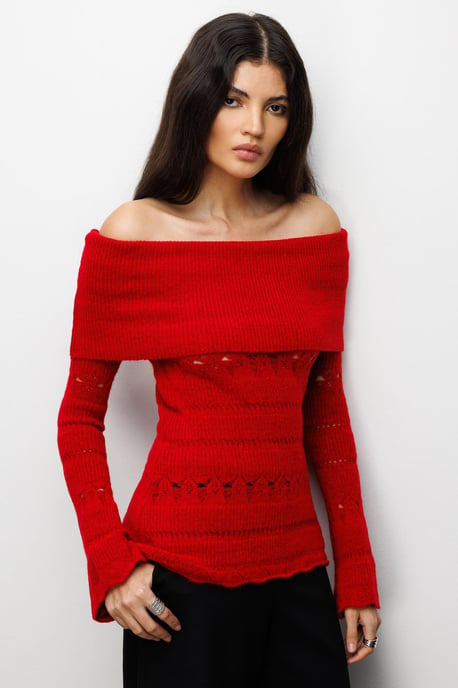 Off-shoulder Gerepte Trui met Uitsnijdingen - Image 4