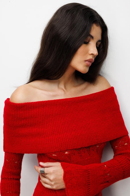 Off-shoulder Gerepte Trui met Uitsnijdingen - Image 5
