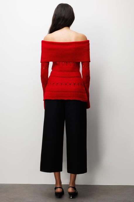 Off-shoulder Gerepte Trui met Uitsnijdingen - Image 6