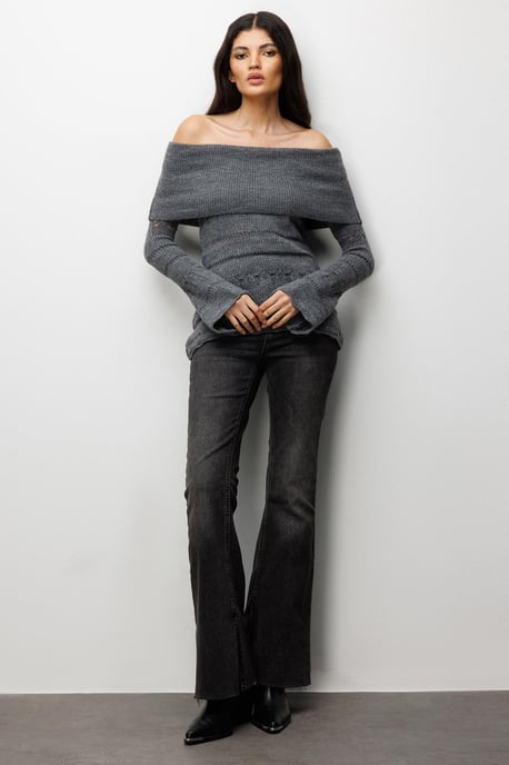Off-shoulder Gerepte Trui met Uitsnijdingen - Image 2