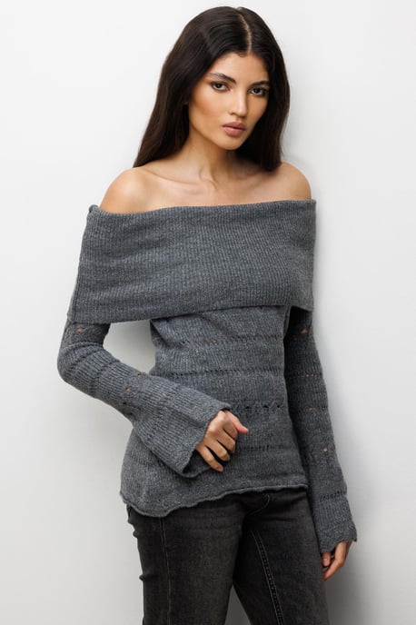 Off-shoulder Gerepte Trui met Uitsnijdingen - Image 3