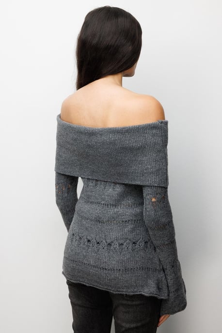 Off-shoulder Gerepte Trui met Uitsnijdingen - Image 5