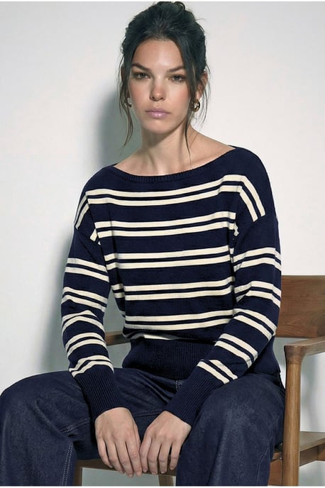 Off Shoulder Striped Ribbed Sweater - Image 3