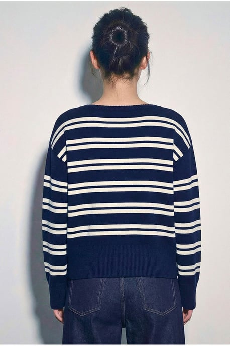 Off Shoulder Striped Ribbed Sweater - Image 6