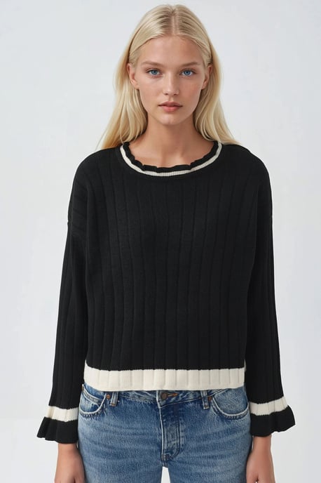 Striped Knit Sweater with Crew Neck - Image 5