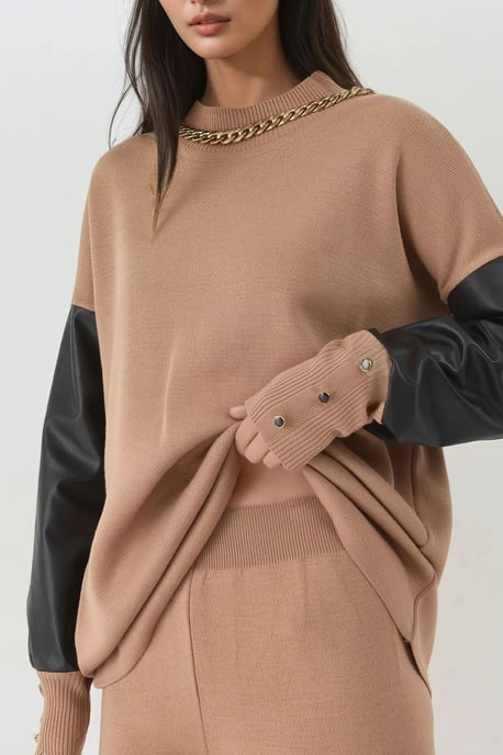 Sweater met Faux Leder Details - Image 4