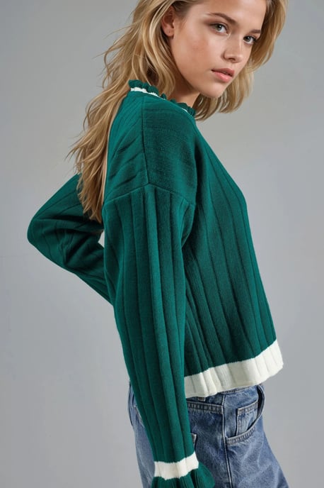 Striped Knit Sweater with Crew Neck - Image 2