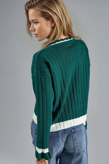 Striped Knit Sweater with Crew Neck - Image 3