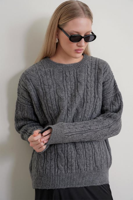 Oversized stickad tröja med hårflätmönster - Image 2