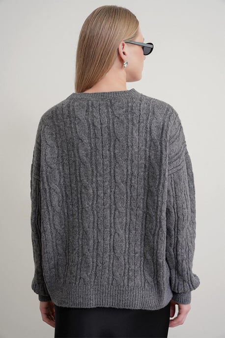 Oversized stickad tröja med hårflätmönster - Image 4