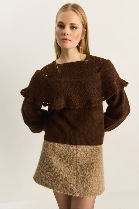 Ribbad Båthals Tjock Tröja med Fluffig Detalj - Image 6