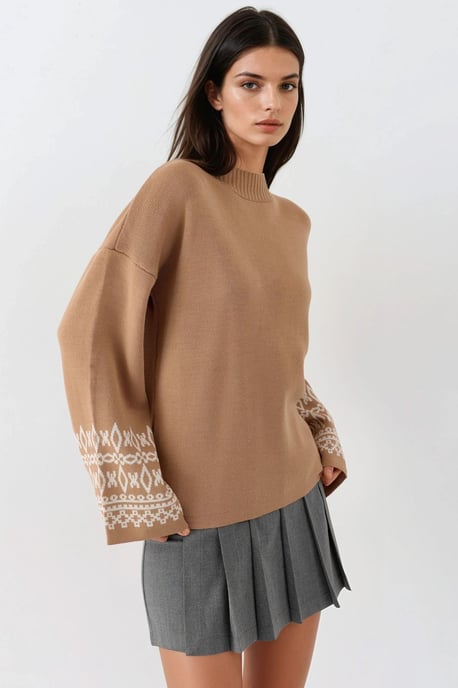Crew Neck Jacquard Gebreide Trui - Image 2