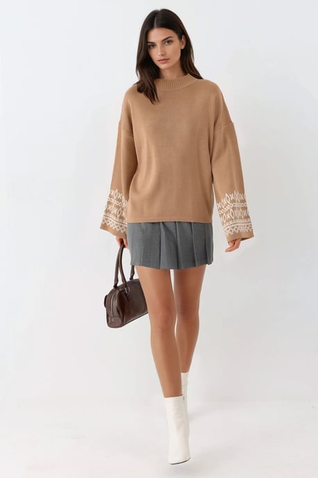 Crew Neck Jacquard Gebreide Trui - Image 4