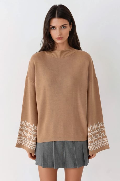 Crew Neck Jacquard Gebreide Trui - Image 6