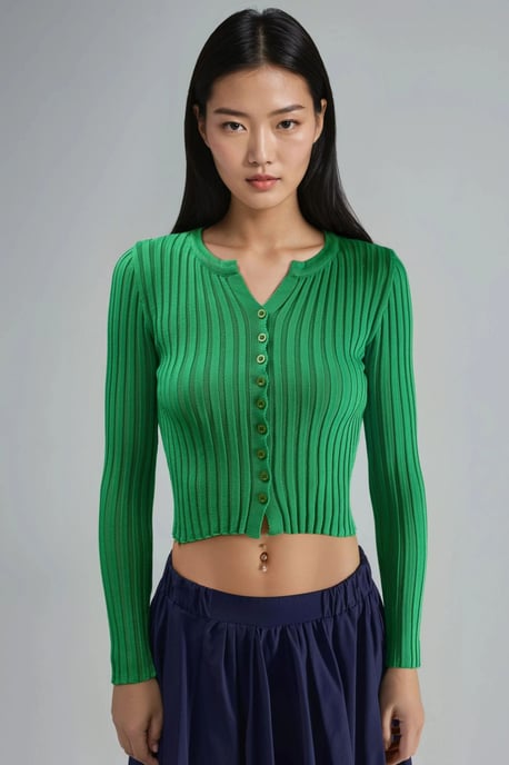Fitted Ribbed Crop Sweater with Buttons - Image 6