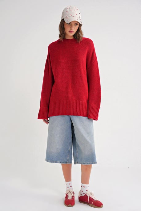 Oversized Geribbelde Trui met Ronde Hals - Image 2