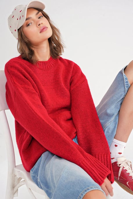 Oversized Geribbelde Trui met Ronde Hals - Image 3