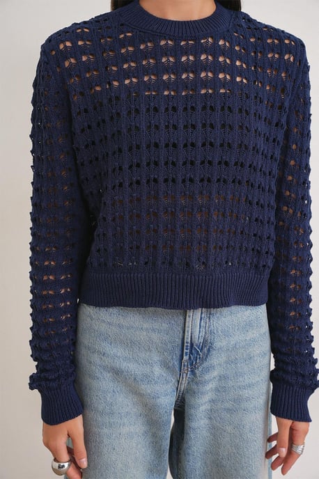 Gelaagd Gebreid Relaxed Crop Sweater met Ronde Hals - Image 4