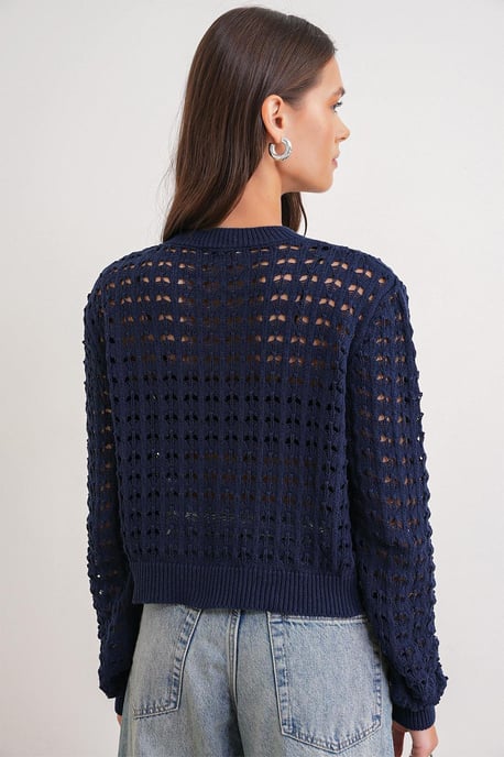 Gelaagd Gebreid Relaxed Crop Sweater met Ronde Hals - Image 6
