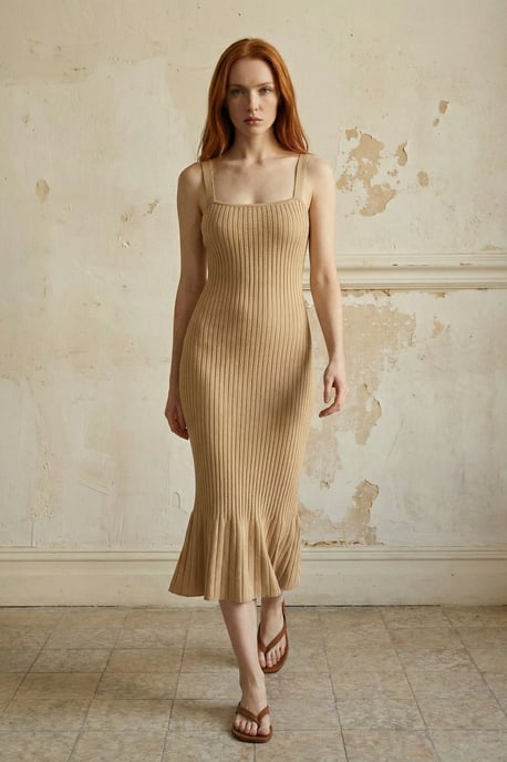 Geribbelde Vierkante Hals Bodycon Mini Jurk - Image 5