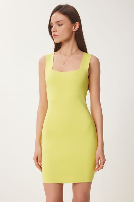 Ribbad Bodycon Mini Klänning med Fyrkantig Krage - Image 1