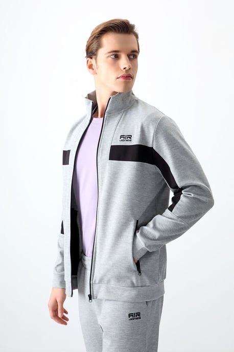 Men's Color Block Fleece Sweatshirt And Pants Set - Image 3