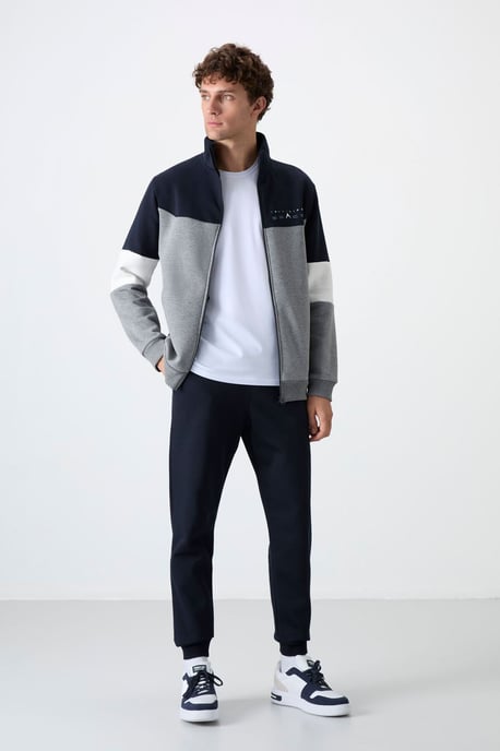 Heren Kleurblok Zip Sweater en Broek Set - Image 2