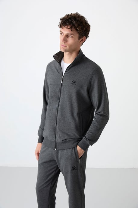 Heren Relaxed Fit Ritskraag Sweatshirt en Broek Set - Image 4