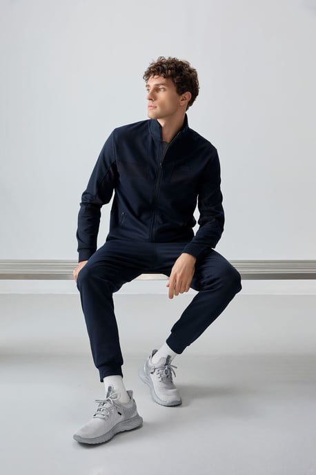 Men's Color Block Fleece Sweatshirt And Pants Set - Image 4