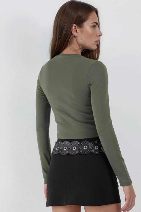 Slim Fit Lange Mouwen Crop Top met Ronde Hals - Image 4