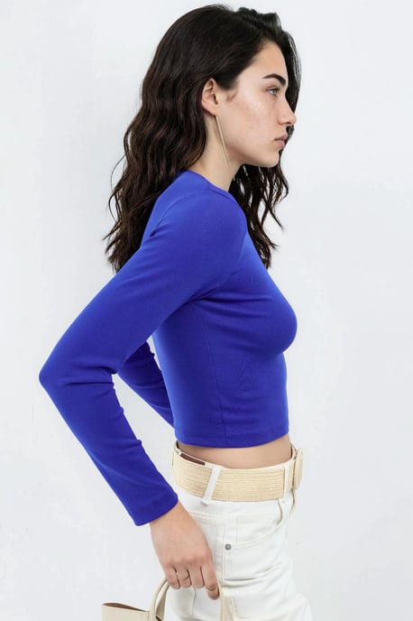 Slim Fit Lange Mouwen Crop Top met Ronde Hals - Image 2